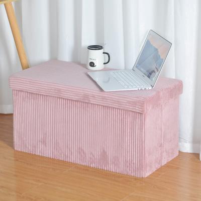 China Foldable High Quality Long Pink Corduroy Ottoman Foot Stool Storage Bench for sale