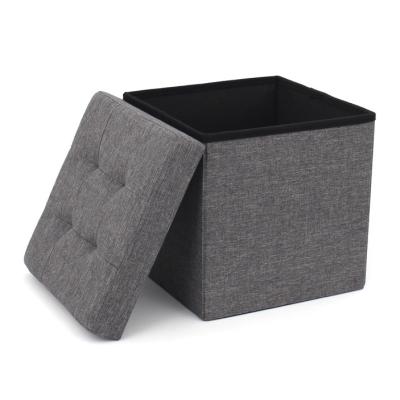 China RTS Gray Fabric Foldable Storage Ottoman Foldable Dark Living Room Sofa With Air Hole Footrest Stool Chair for sale