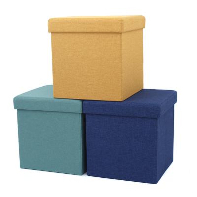 China Yellow Collapsible Home Cloth Storage Ottoman Storage Box Stool Factory Price for sale