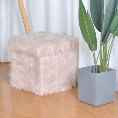 China Foldable High Quality Pink Fur Ottoman Sneak Home Stool Ottoman for sale