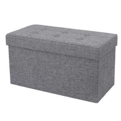 China RTS Foldable Faux Foot Stools Living Room Furniture Rectangle Storage Canvas Bench Sitting With Buttons for sale