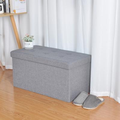 China Large Foldable Faux Gray Canvas Fabric Foldable Living Room Stool Bench With Storage for sale