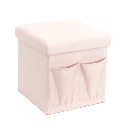 China Foldable Customized Double Folding Upholstered Square Stool Storage With Pocket For Living Room for sale