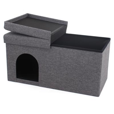 China Foldable Travel RTS Gray Fabric Storage Stool Pet House Dog Bed Stool With Storage for sale