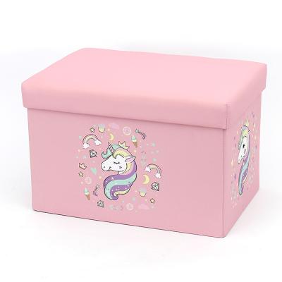 China Sustainable RTS Modern And Lovely Cartoon Style Children Printing Foldable Polyester Storage Stool for sale