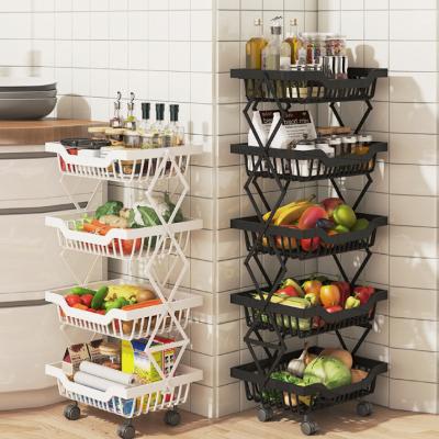 China Portable Folding 3-Tier 4-Tier 5-Tier Kitchen Vegetable Or Fruit Storage Rack Modern Corner Shelf Rack for sale