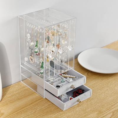 China Fashionable Clear Desktop Necklace Hanger Clear Hanger Earrings Holder Storage Jewelry Organizer Rack Storage Drawer Acrylic Box Case for sale