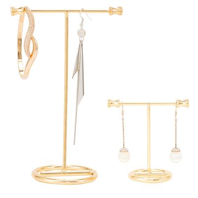 China Desktop Organizer Jewelry Storage Rack Fashionable Gold T-Bar Stand Holder Ring Bracelet Earrings Display Rack for sale