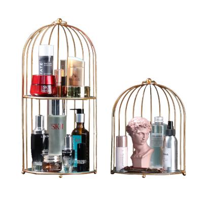 China Mordern Birdcage Design Iron Cosmetics Storage Makeup Organizer Stand Desktop Skincare Jewelry Skincare Storage Rack Shelf for sale