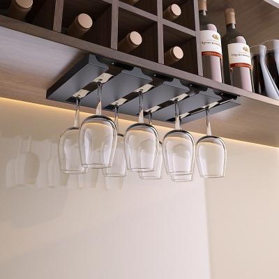 China Stocked Stainless Steel Wine Glass Storage Rack Under Cabinet Bar Home Bar Stemware Goblet Wine Glass Holder Hanging Shelf Rack for sale