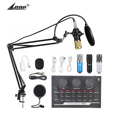 China Condenser Microphone + External Sound Card Set High Quality V8 Plus Professional Condenser Microphone Sound Card Set For Live Webcast Recording for sale