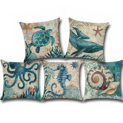 China Anti Dust Mite Ocean Theme Tile Covers Mediterranean Style Cushion Canvas Cases for sale