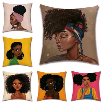 China Cute Anti Dust Mite African Girl Cushion Cover Ethnic African Women Pattern Print Cushion Cover Custom For Living Room Sofa Bedroom Dec for sale