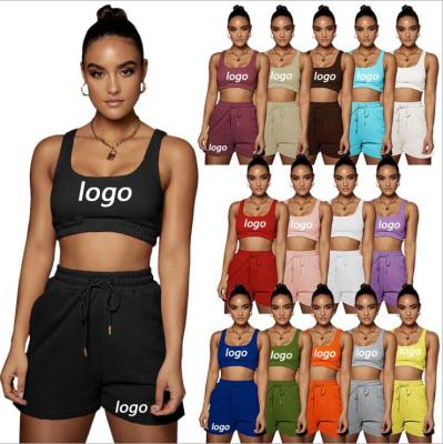 China 2022 Breathable New Logo Summer Biker Shorts Custom Made 2 Piece Shorts Set Solid Color Casual Sleeveless Crop Top Sets Women Summer Two Piece Set for sale