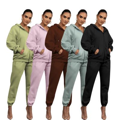 China Ladies Breathable Cotton Zip Up Hoodie And Jogger Sweatpants Design Tracksuit Latest for sale