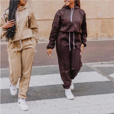 China Breathable Ladies Fall Winter Custom Drawstring For Hoodies And High Waist Sweatpants Cotton Sweatsuits for sale