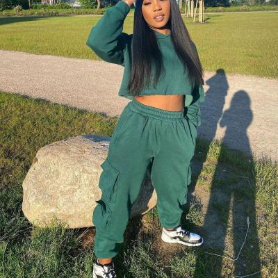 China 2022 Hot Selling Women's Custom Made Sweatsuit Logo Hoodies And Cargo Jogger Solid Color Breathable Pants Fashion Tracksuit for sale