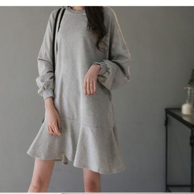 China OEM Women Solid Color Long Sleeve Crewneck Fleece Pullover Breathable Custom Sweatshirt Dress With Ruffle for sale