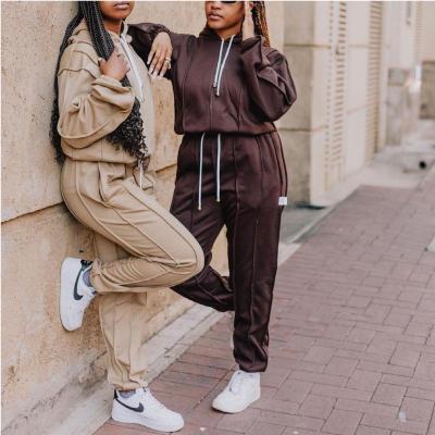 China OEM Breathable Women 2 Pieces Tracksuit Sweatsuit Set Cotton Pullover Custom Fit and Stitched Hoodie and Sweatpants Set for sale