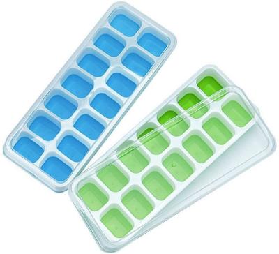 China Viable Wholesale Food Grade 14 Grids Forms BPA Free Silicone Mold Ice Cube Mold Custom Ice Trays Molds With Lids for sale