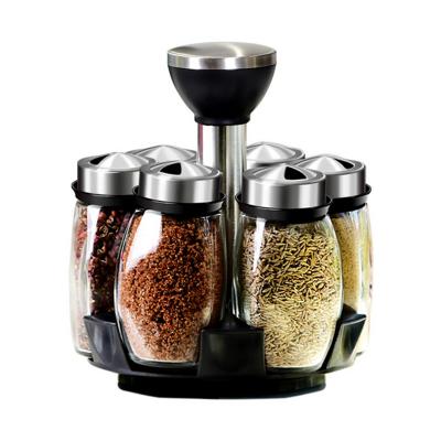 China Rotating Spice Rack Stocked With Rack Salt Pepper Shaker Empty Seasoning Bottle Mason Jar Storage Containers 6pcs Glass Sets for sale