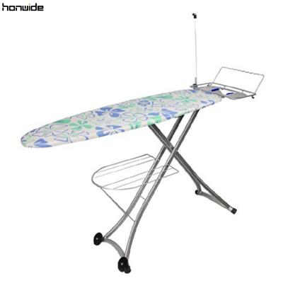 China 7-Level Teeth Height Adjuster Mesh Ironing Board Top Height Adjustable Ironing Board with Laundry Basket for sale