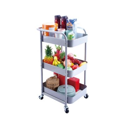 China Stored 3 Tier Storage Organizer Movable Kitchen Bathroom Shelf Metal Rolling Trolley Cart Basket Holder Wheels Save Space Rack for sale