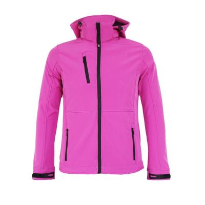 China Breathable Women's Pink Softshell Winter Jacket With Detachable Hood for sale