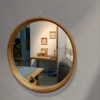 China Natural Material Set Of Three Mirrors Bathroom Decorative Woody Wall Mounted Wooden Frame Round Mirror for sale