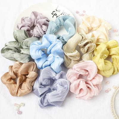 China Hair Accessories Korean Wholesale Ponytail Holders Scrunchies Luxury Women Solid Color Pleated Satin Scrunchies For Hair for sale