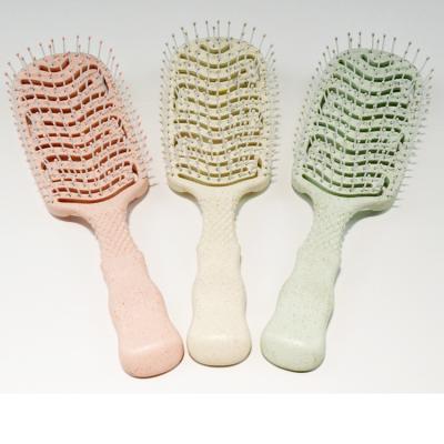 China Eco-Friendly Massage Private Label Wheat Straw Nylon Pin Cavity Detangle Massage Scalp Hair Brush Comb For Woman for sale