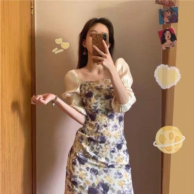 China Women Anti-static Simple Casual Short Sleeve Mini Dresses Floral Elegant Breath Flower Print Long Casual Dress For Summer Woman for sale