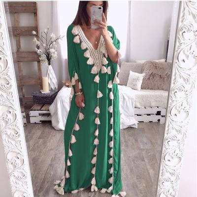 China Hottest Item Muslim Abaya Women V-Neck Latest Designs Dubai Muslim Indonesian Clothing Summer Plus Size Casual Dress Long Dresses Size Muslim Dresses For Holiday for sale