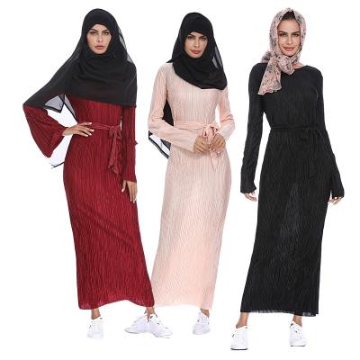 China Anti-Wrinkle Dubai Dresses Women Muslim Vintage Wedding Dress Retro Abaya Muslim Pleated Ladies Long Sleeve Maxi Dress For Muslim Women for sale