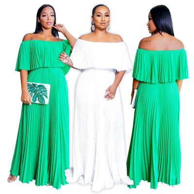 China Maxi Long Skirts Loose workable pleated plus size women's summer dress white off the shoulder plus size women's dresses in Ethiopia for sale