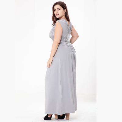 China Anti-Static V-neck Sleeveless Gray Blue Solid Color Plus Size Women's Summer Dresses 4xl 5xl 6xl Elegant Formal Girls Dress For Women for sale