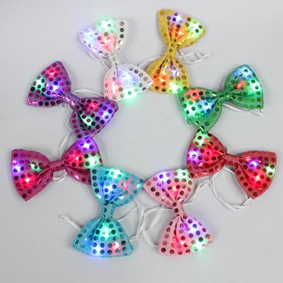 China Fashion Promotion Low Price Fashion Men Led Tie For Sequin LED Satin Green Flashing Bow Tie for sale