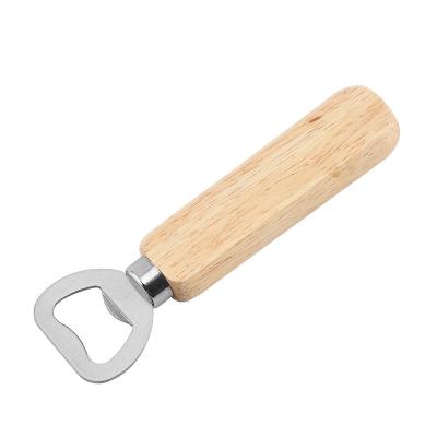 China Wholesale Viable Practical Wooden Handle Classic Stainless Steel Single Beer Beverage Bottle Opener for sale