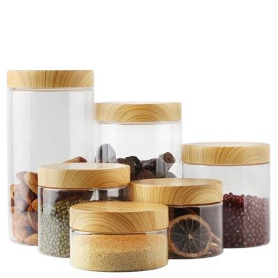 China Cosmetic factory directly selling 80ml100ml120ml 200ml 250ml 300ml 500ml 800ml 1000ml bamboo clear plastic jar, plastic jars with lids for sale