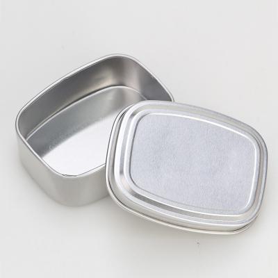 China Food Grade Tin Case Large Silver Tin Cosmetic Custom Empty Small Container Metal Packing Box Plain Hinged Rectangular Tin Can for sale