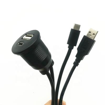 China MP3/MP4 USB2.0 type c player 1.5M male to waterproof type c female connector IP67 usb panel mount fast charging cable for sale