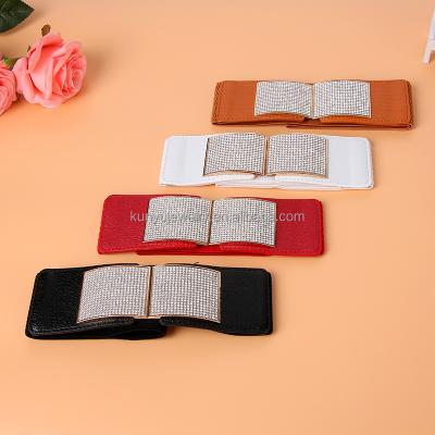 China Wholesale Super Wide Diamond Waist Belt Comfortable For Women Ladies Dress Waistband Corset Elastic Belt for sale