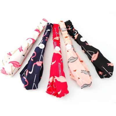 China Latest elastic chiffon printed flamingo turban make up headband shower headbands for women hair accessories for sale