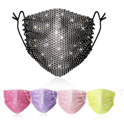 China Flatback KEEP perfect wholesale bling mesh reusable washable face maskes custom design fashion face party rhinestone facemasks for sale