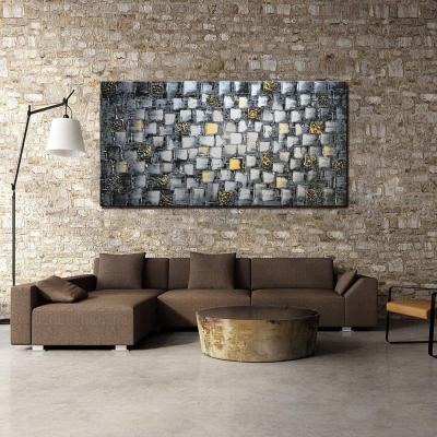 China Modern Large Thick Abstract Dark Silver Add Square Gold Wall Art Hand Painted Artwork Textured Oil Painting On Canvas for sale