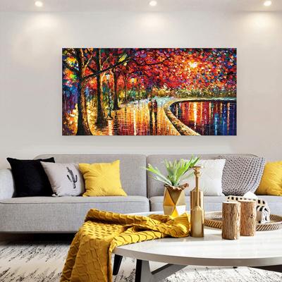 China Modern Hand Painted Oil On Canvas Modern Abstract Wall Art Romantic Couple Strolling In The Park Living Room Wall Decoration for sale