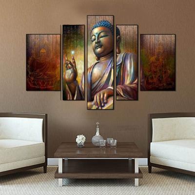 China 5 Panel Modern HD Canvas Buddha Painting Religious Art Oil Painting For Hotel Decor for sale