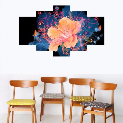 China Modern Abstract Oil Painting Wall Decor Frameless Colorful Flower Picture 5 Panel Large Canvas Painting for sale