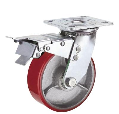 中国 Heavy Duty Type New Double Pedal Brake Cast Iron PU Caster wheels 販売のため