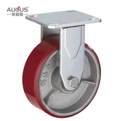 China Flat Red PU Iron Core Caster 4 5 6 8 inch Heavy Duty 50mm width Swivel Double Bearing zu verkaufen